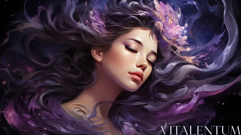 Serene Woman Portrait with Purple Hair AI Image