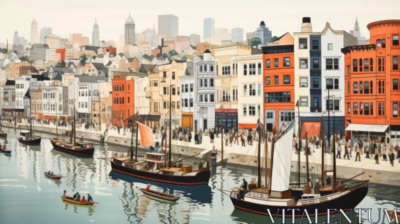 Urban Harbor Cityscape Painting AI Image