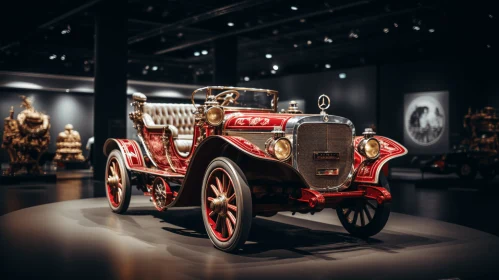 Vintage Red Car in Museum: A Captivating Display of Wealth and Elegance