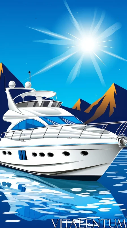 White Yacht on Blue Sea Digital Illustration AI Image