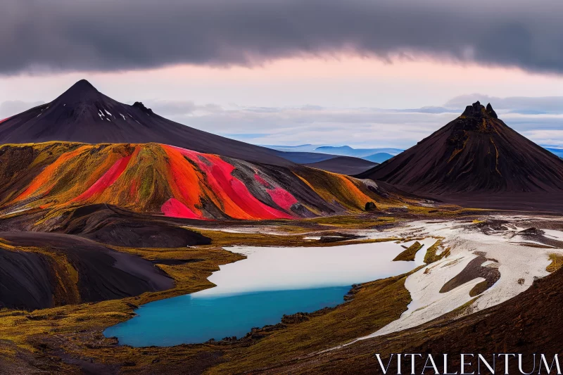 Captivating Rainbow-Colored Landscape with Mountain | Intense Color Fields AI Image