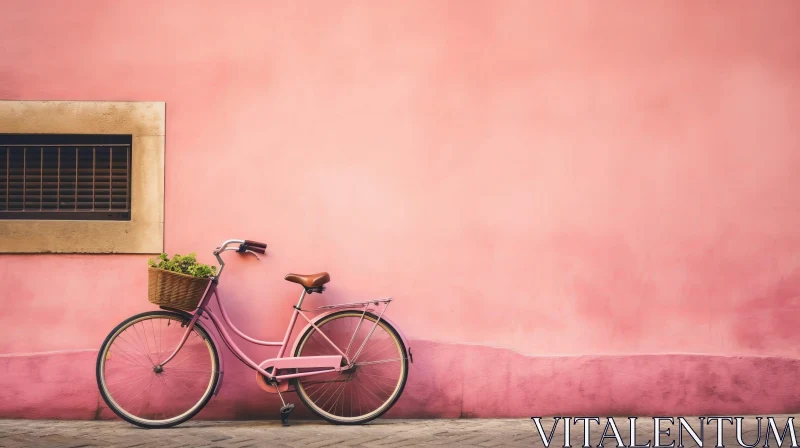 Charming Pink Bicycle Against Vintage Pink Wall AI Image