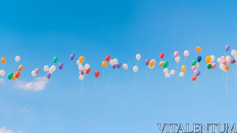 AI ART Colorful Balloons Soaring in Blue Sky
