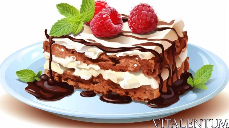 Decadent Chocolate Cake with Raspberries and Mint AI Image