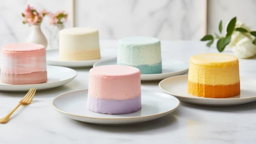 Delicious Pastel Cakes on White Plates - Food Photography