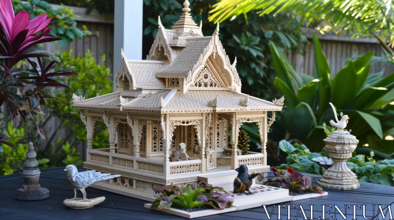 Exquisite Handcrafted Wooden Model of a Traditional Thai House AI Image