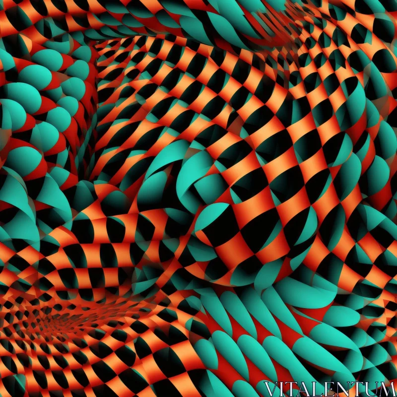 Glowing Blue and Orange Checkered Torus - Abstract 3D Rendering AI Image