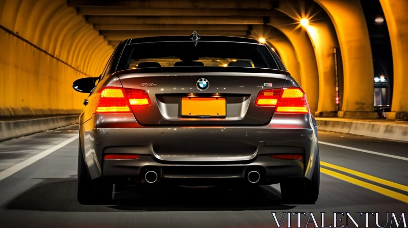AI ART Gray BMW Car Driving Through Tunnel