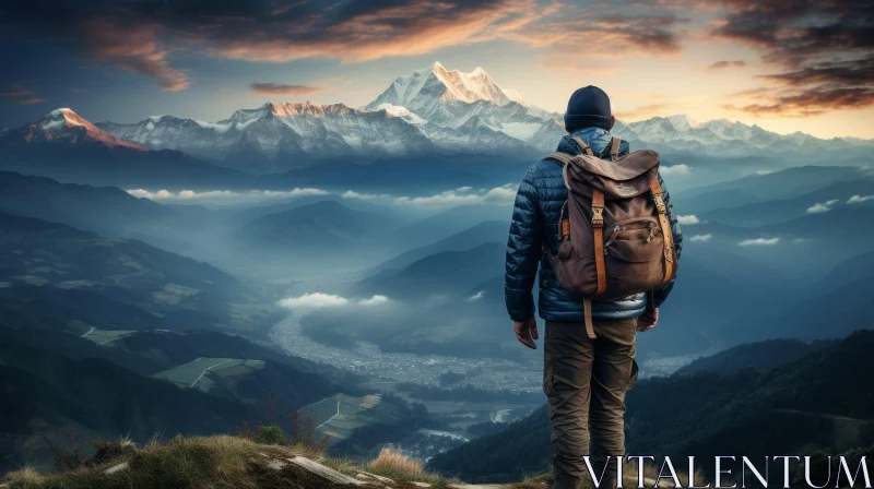 Man on Mountaintop - Majestic Landscape View AI Image