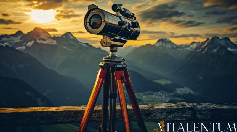 Mountain Sunset Landscape with Telescope AI Image