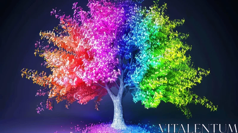 AI ART Rainbow Tree - Colorful Leaves Gradient in Nature