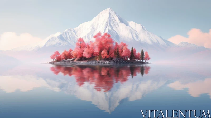Snowy Mountain and Lake Landscape: A Serene Natural Beauty AI Image