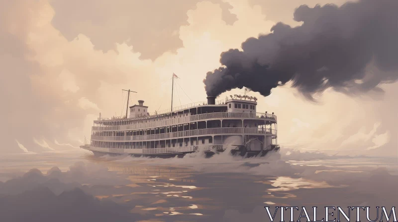 White Steamboat Painting on River AI Image