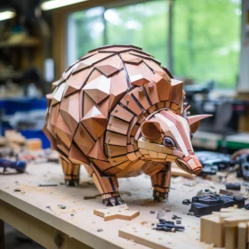 Artistic Wooden Sculptures of Armadillo and Hedgehog