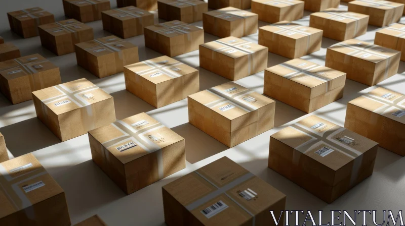 Captivating Cardboard Box Artwork: Intriguing Arrangement of Labels AI Image