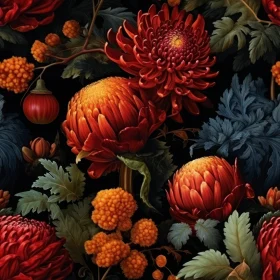 Chrysanthemum Pattern on Black Background