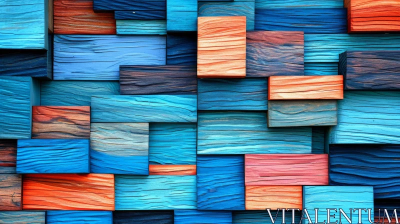 AI ART Close-Up of Painted Blocks on Wooden Wall | Warm and Inviting