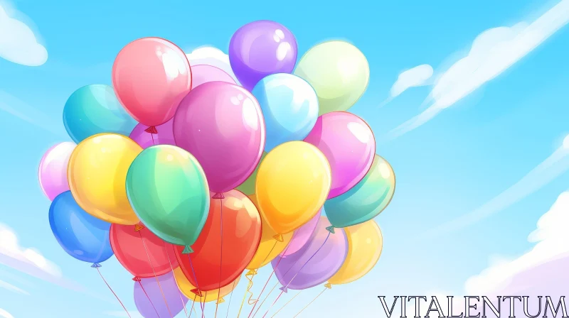 Colorful Balloons Illustration in the Sky AI Image