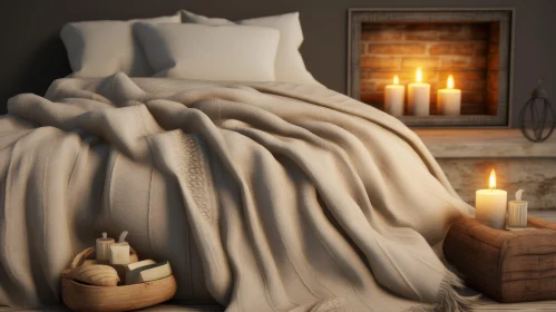 Cozy Bedroom 3D Rendering with Fireplace and Warm Ambiance