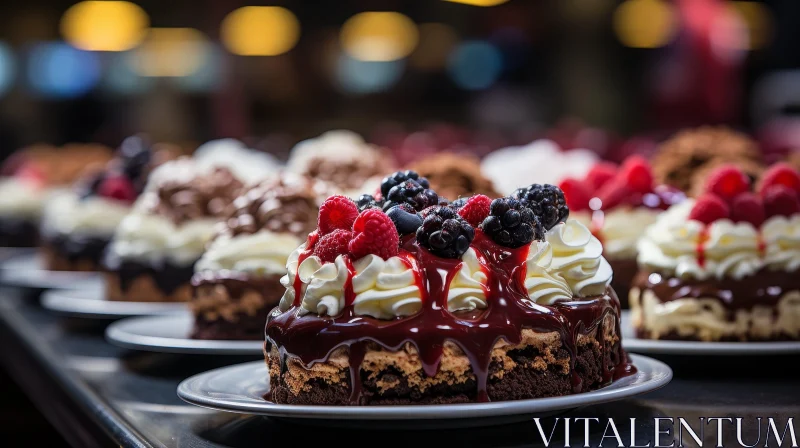 Delectable Chocolate Cake with Fresh Berries | Whipped Cream & Chocolate Sauce AI Image