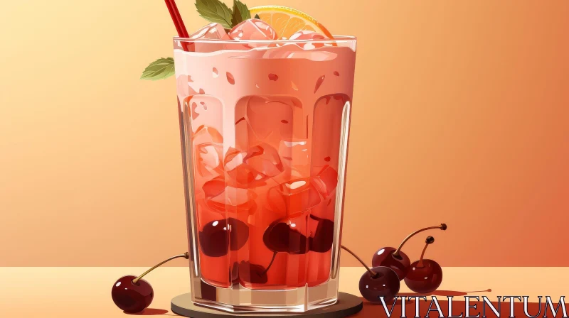 AI ART Delicious Cherry Lemonade Glass with Whipped Cream and Mint