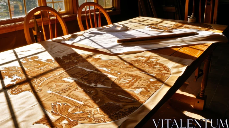 AI ART Enigmatic Wooden Table with Intricate Design