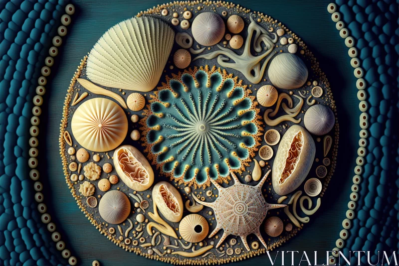 AI ART Intricate Circular Design with Shells - Photobashing Art