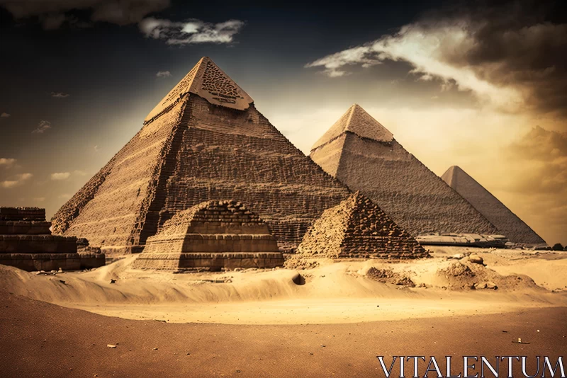 Majestic Pyramids in the Desert | Vintage Sepia-toned Photography AI Image