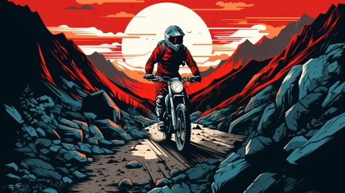 Man Riding Motorcycle on Mountain Road Illustration