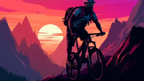 Mountain Biker Descending at Sunset