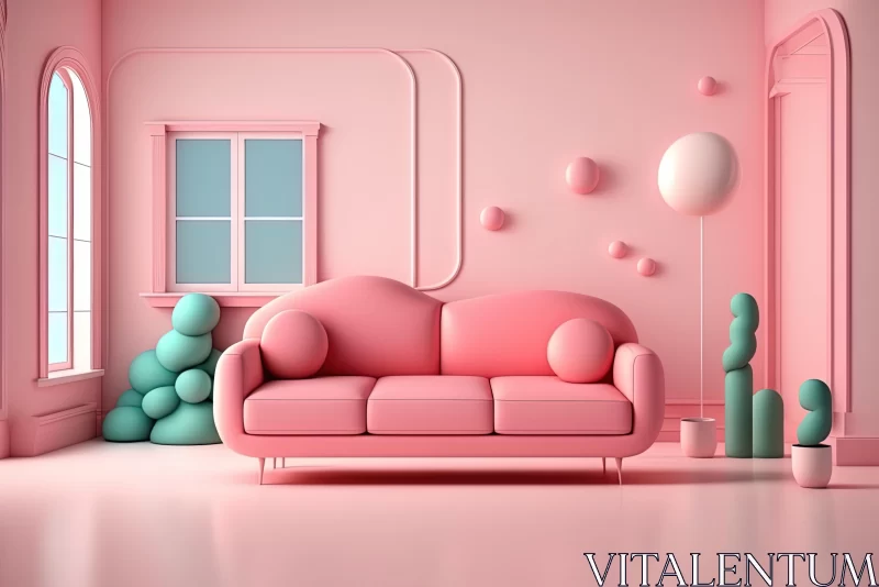Pink Living Space: Whimsical Shapes in a Contemporary Candy-Coated Style AI Image