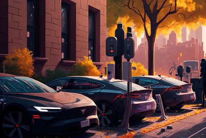 Vibrant Street Decor with Parked Cars and Energetic Illustrations