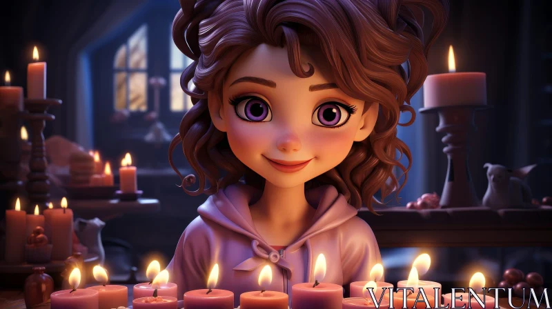 Young Girl 3D Rendering with Candles AI Image