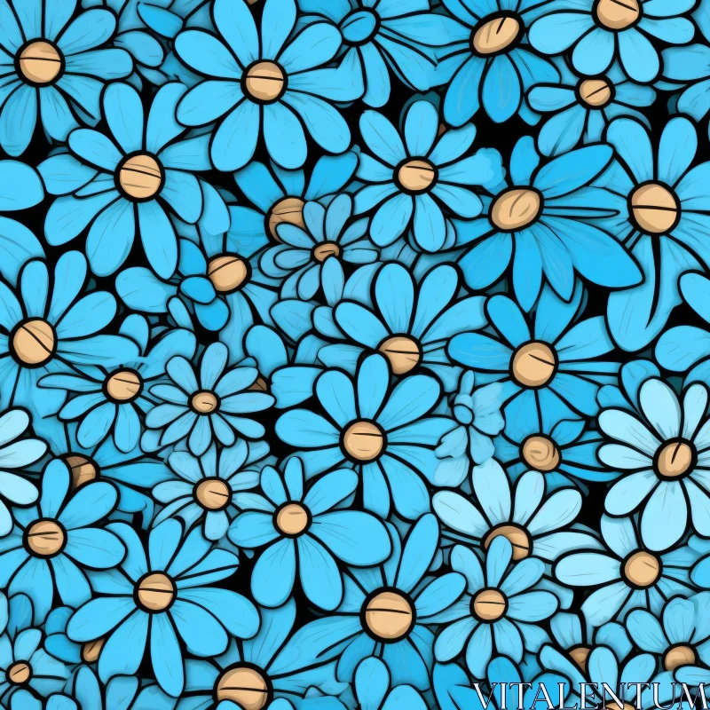 Blue Cartoon Chamomile Flowers Pattern AI Image