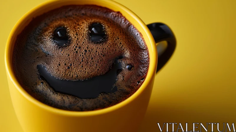 Cheerful Yellow Cup of Coffee with Smiley Face | Artistic Image AI Image