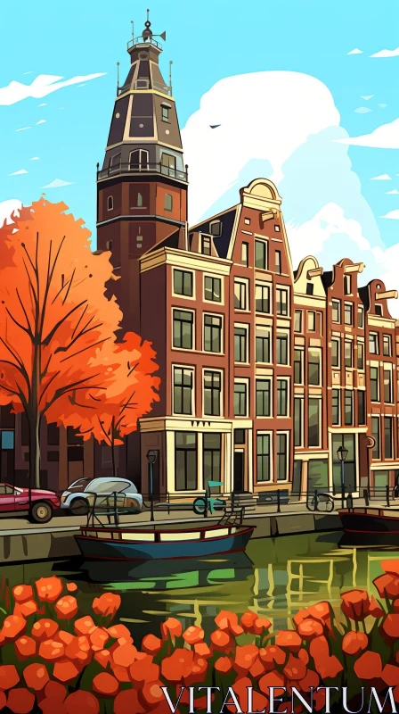 AI ART Colorful Amsterdam Canal Illustration