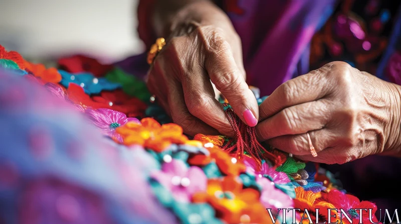 Elderly Woman Sewing Traditional Mexican Dress AI Image