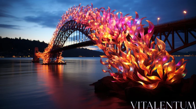 Enchanting Bridge Illuminated by Colorful Lights AI Image