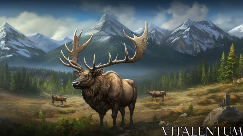 Majestic Elk in Natural Field Setting AI Image