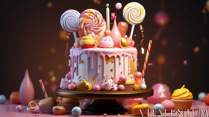 Pink Birthday Cake with Colorful Treats AI Image