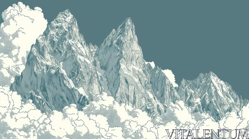 Serene Mountain Landscape Drawing AI Image