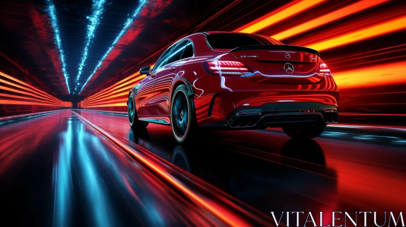 Speeding Red Mercedes-Benz C63 AMG in Tunnel AI Image