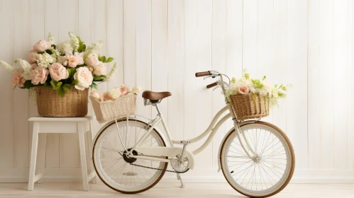 Vintage White Bicycle with Pink and White Flowers