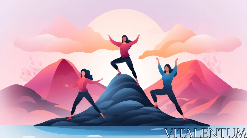 Women on Mountaintop Vector Illustration AI Image