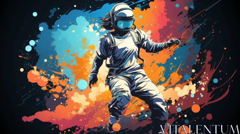 AI ART Astronaut Floating in Colorful Nebula - Surreal Space Art