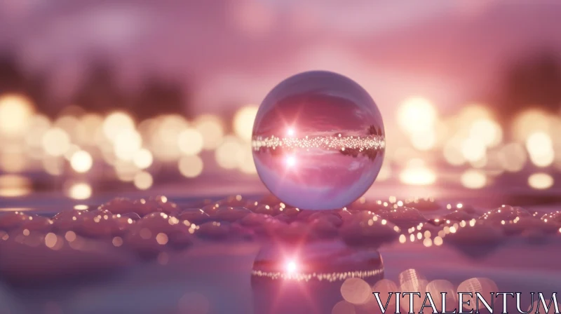 Captivating Crystal Ball Reflection - Pink and Purple Sky AI Image