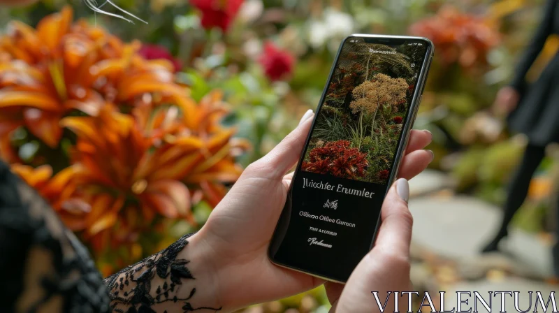 Captivating Image of Woman with Smartphone in Flower Garden AI Image