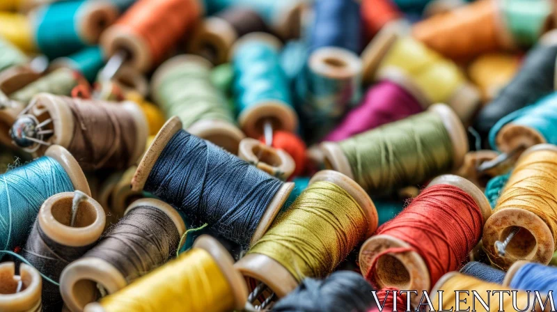 Colorful Wooden Spools of Thread - Close-Up Artwork AI Image