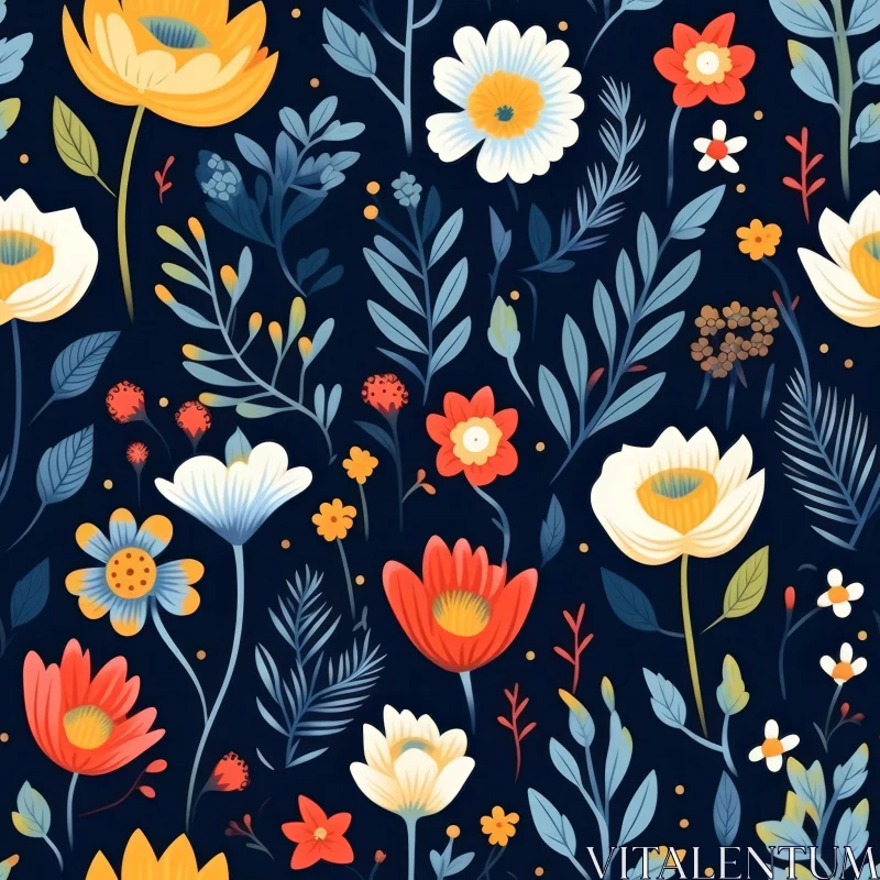 Dark Blue Floral Seamless Pattern AI Image