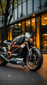 Dark Futuristic Motorcycle with Orange Details